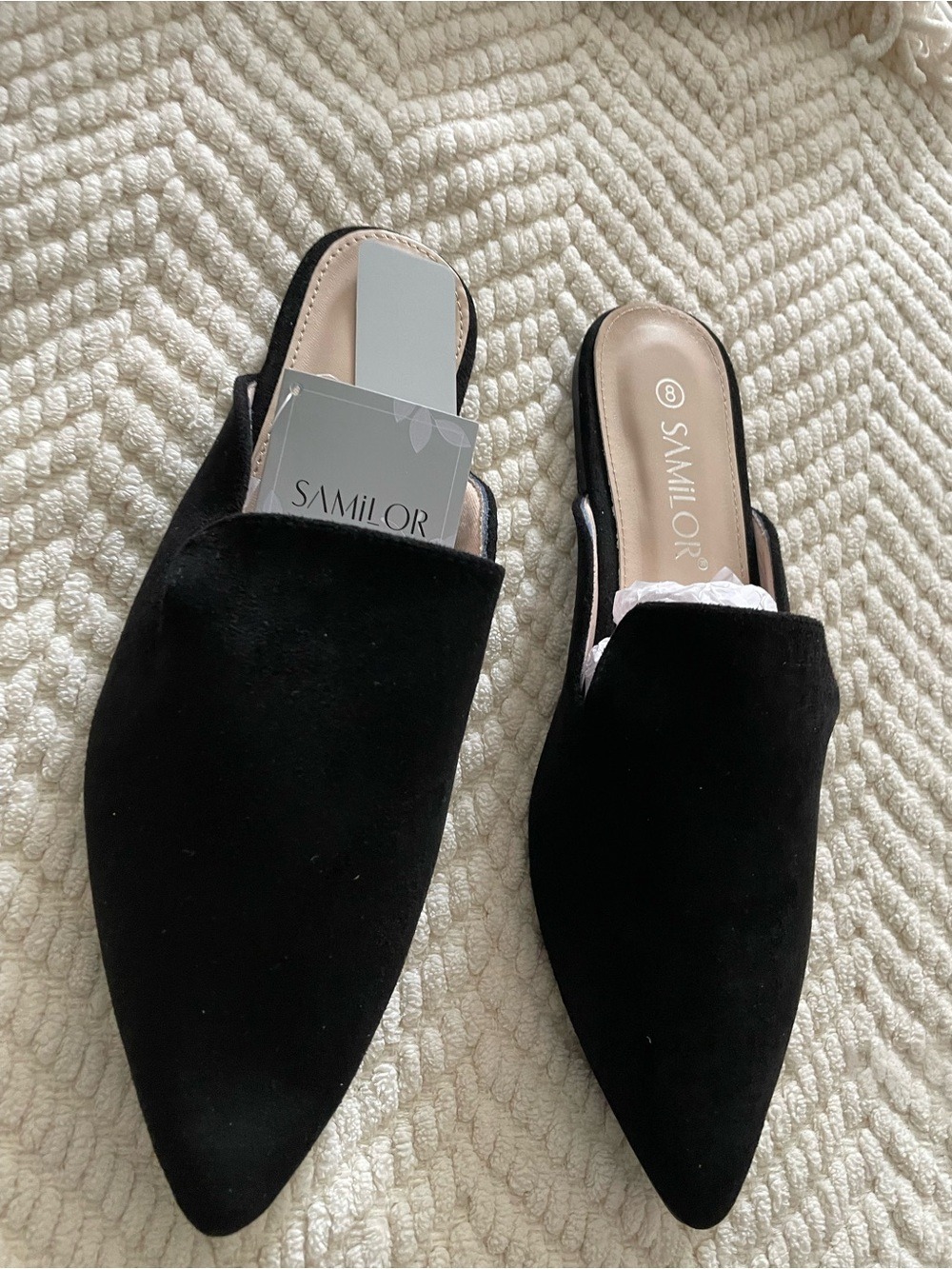 Black Suede Pointed Backless Mules - Picture 3 of 4